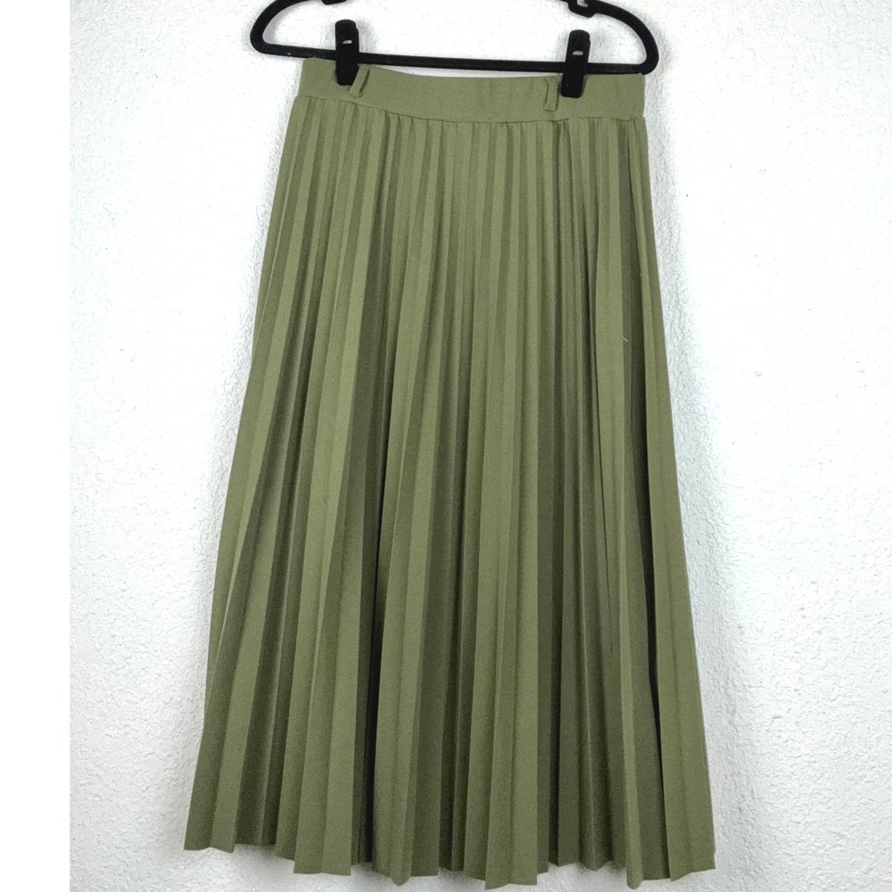Elizabeth & Nicole Olive Green Pleated Midi Skirt - PL- Classic Academic
